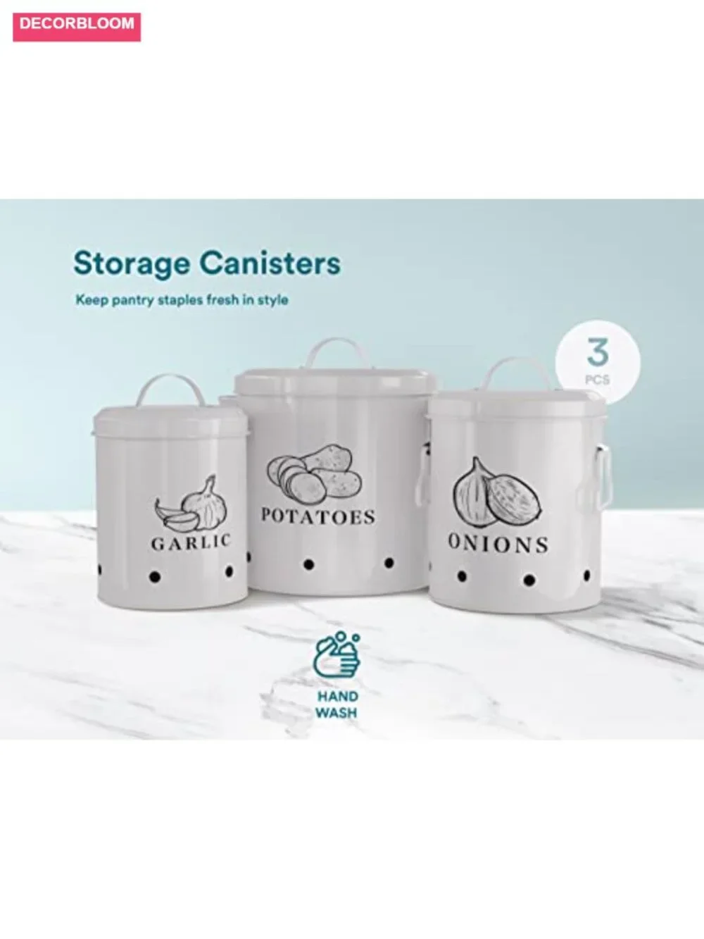 Rustic Farmhouse Metal Canisters with Ventilation Holes, 5L 2L 1L Set,